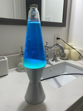 Blue Liquid Lava Lamp with Silver Base